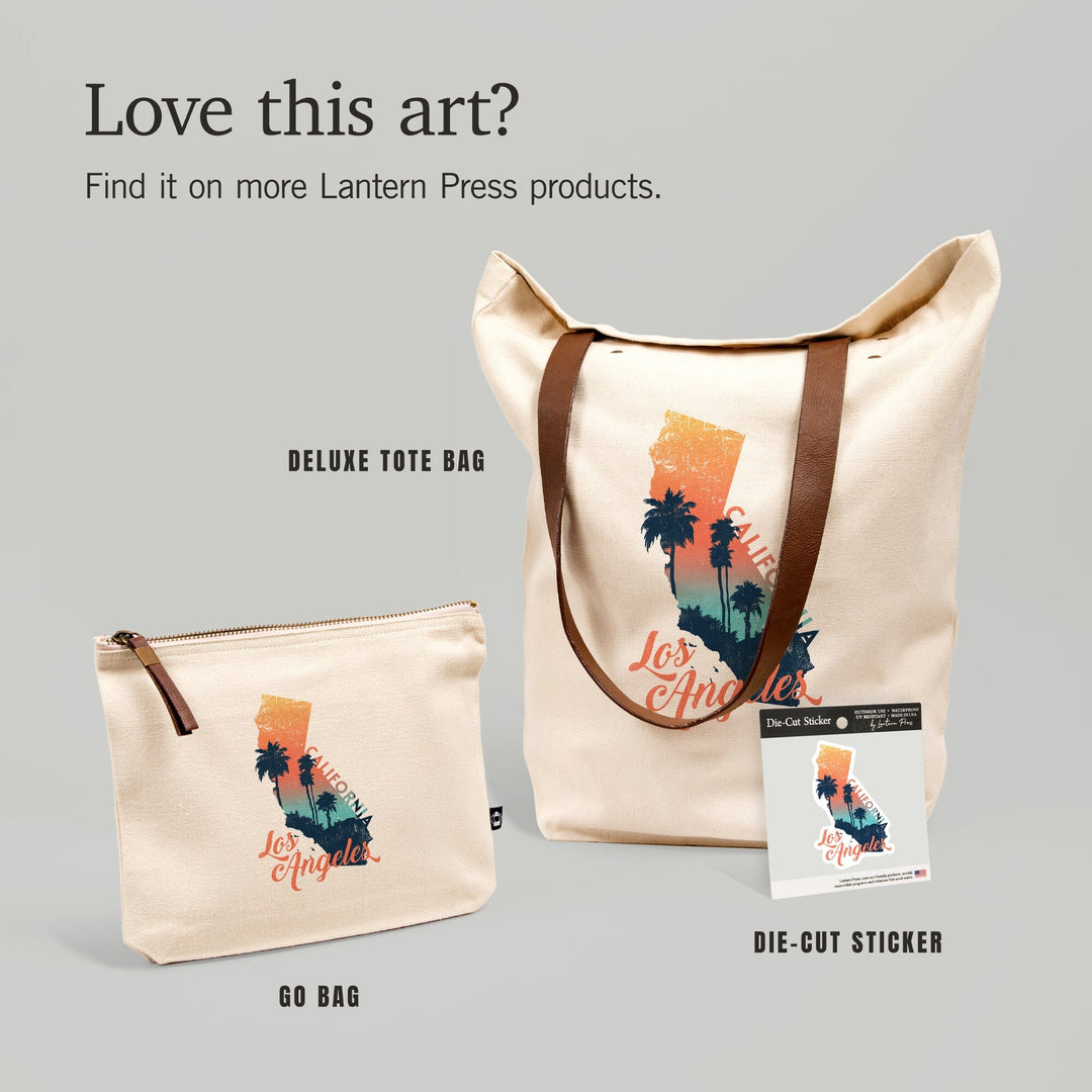 Los Angeles, California, State Abstract, Palm Scene,, Organic Cotton Zipper Pouch, Go Bag Go Bag Lantern Press 