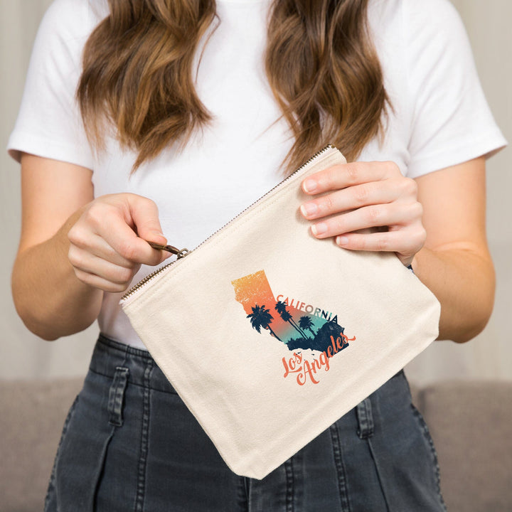 Los Angeles, California, State Abstract, Palm Scene,, Organic Cotton Zipper Pouch, Go Bag Go Bag Lantern Press 