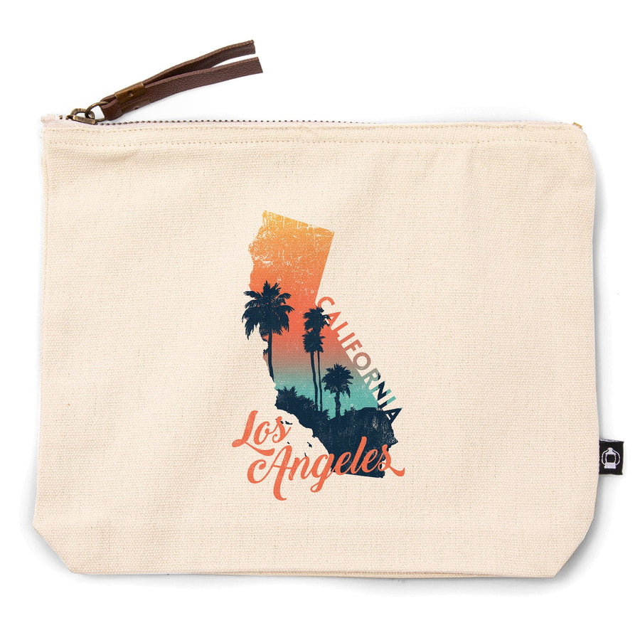 Los Angeles, California, State Abstract, Palm Scene,, Organic Cotton Zipper Pouch, Go Bag Go Bag Lantern Press 