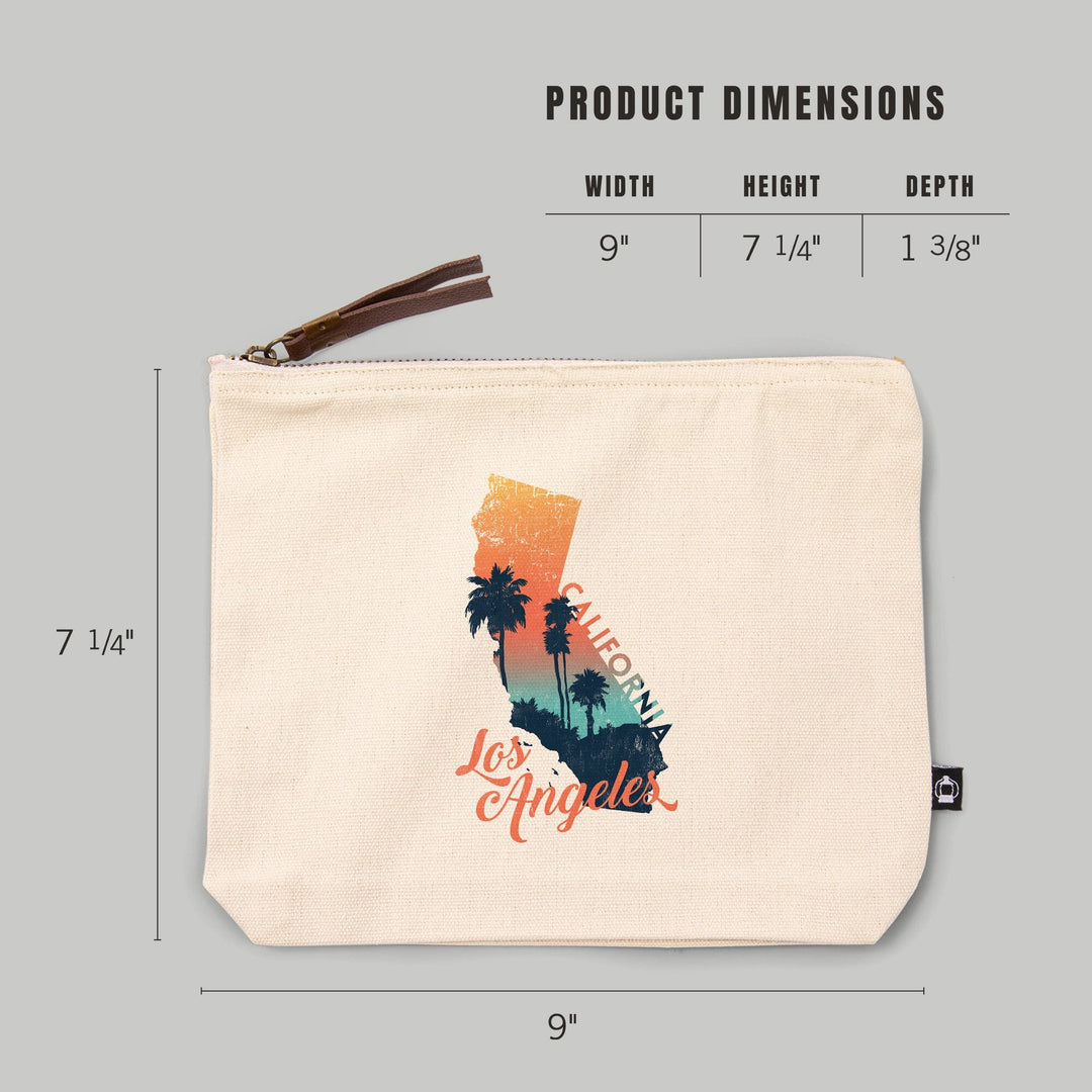 Los Angeles, California, State Abstract, Palm Scene,, Organic Cotton Zipper Pouch, Go Bag Go Bag Lantern Press 