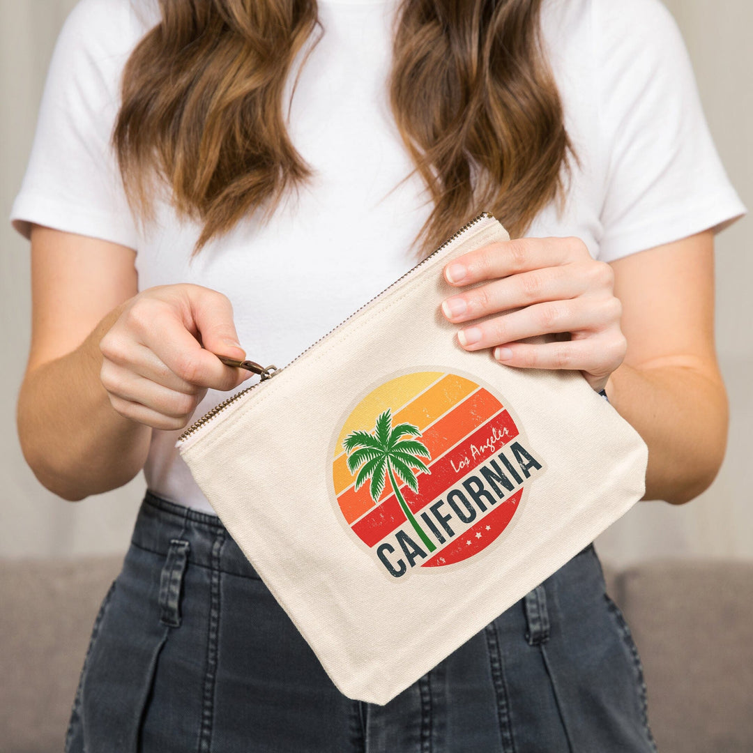 Los Angeles, California, Sun,, Organic Cotton Zipper Pouch, Go Bag Go Bag Lantern Press 