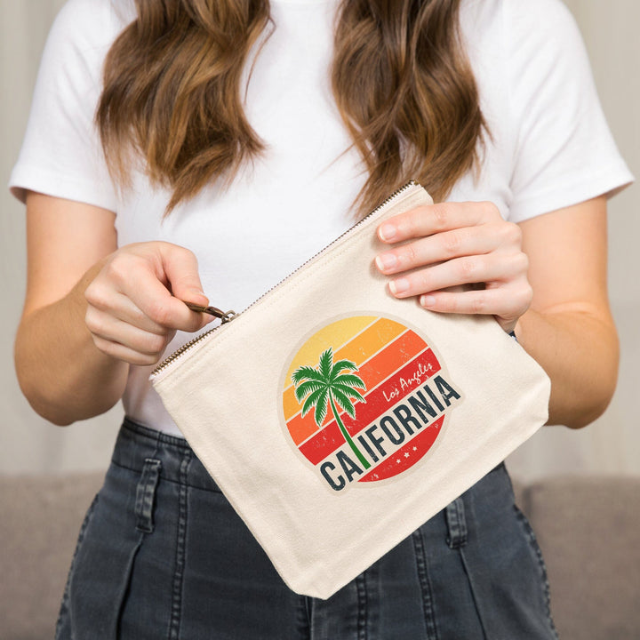 Los Angeles, California, Sun,, Organic Cotton Zipper Pouch, Go Bag Go Bag Lantern Press 