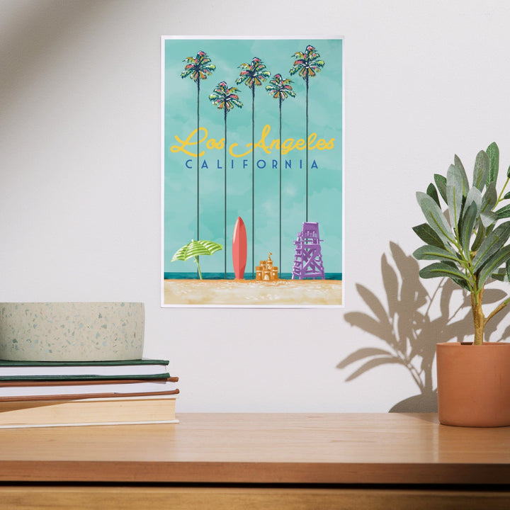 Los Angeles, California, Tall Palms Beach Scene, Art & Giclee Prints - Lantern Press