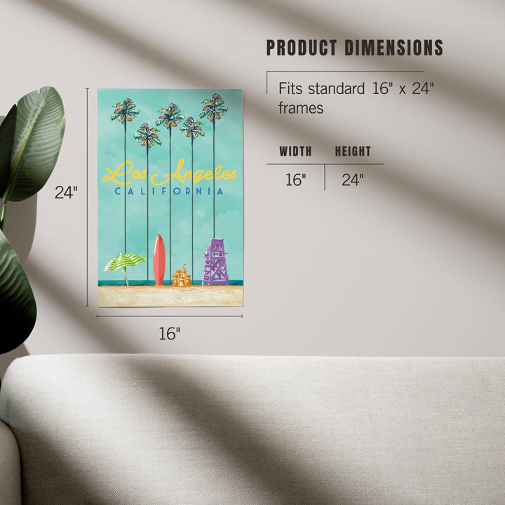 Los Angeles, California, Tall Palms Beach Scene, Art & Giclee Prints Art Lantern Press 