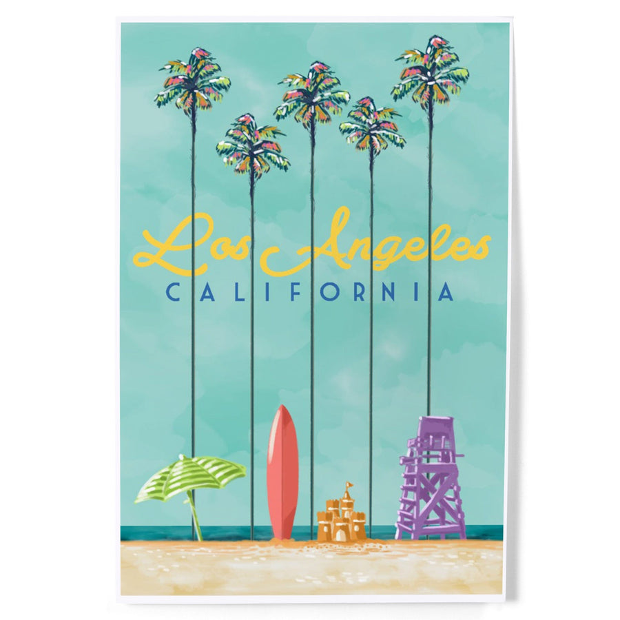 Los Angeles, California, Tall Palms Beach Scene, Art & Giclee Prints Art Lantern Press 
