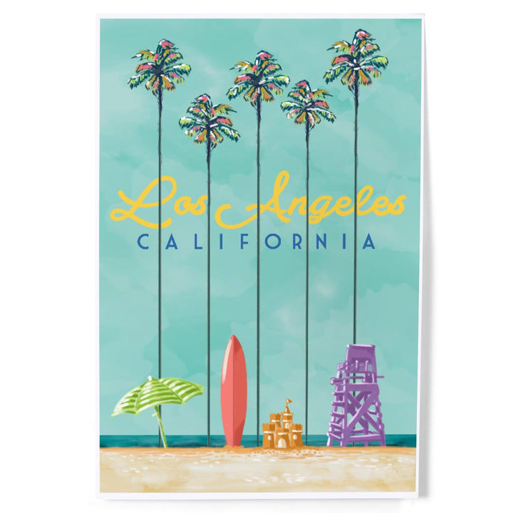 Los Angeles, California, Tall Palms Beach Scene, Art & Giclee Prints - Lantern Press