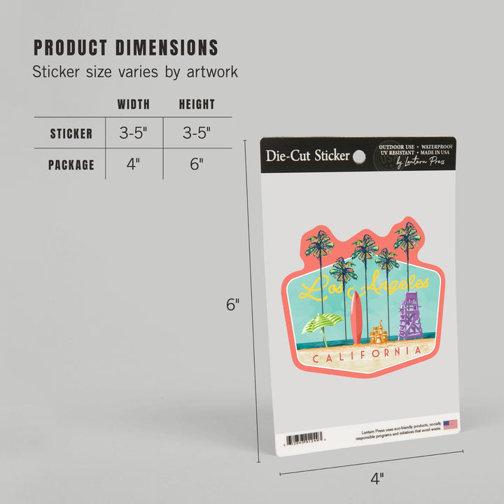 Los Angeles, California, Tall Palms Beach Scene, Contour, Vinyl Sticker - Lantern Press