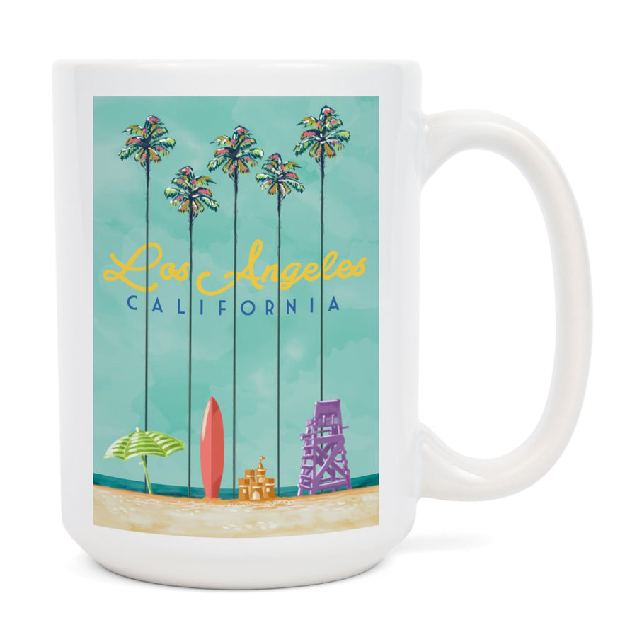 Los Angeles, California, Tall Palms Beach Scene, Lantern Press Artwork, Ceramic Mug Mugs Lantern Press 