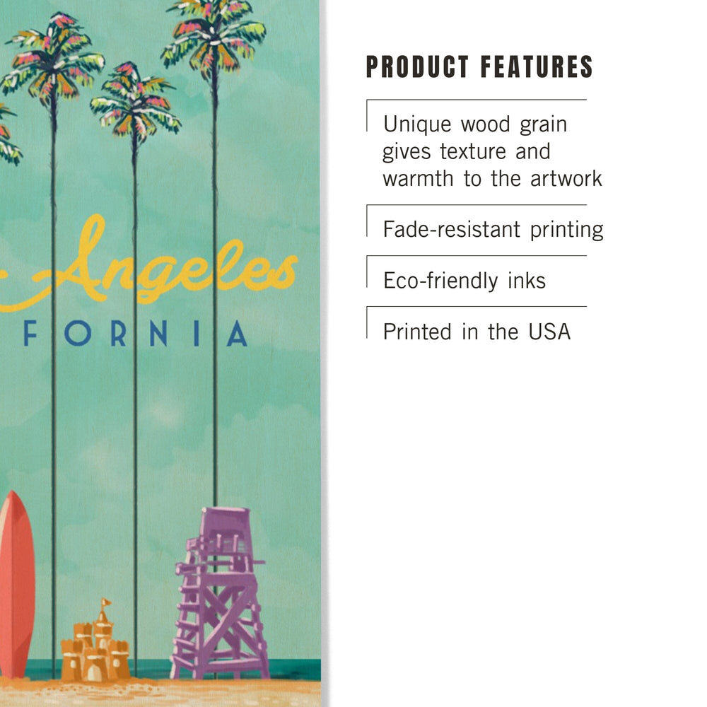 Los Angeles, California, Tall Palms Beach Scene, Lantern Press Artwork, Wood Signs and Postcards Wood Lantern Press 