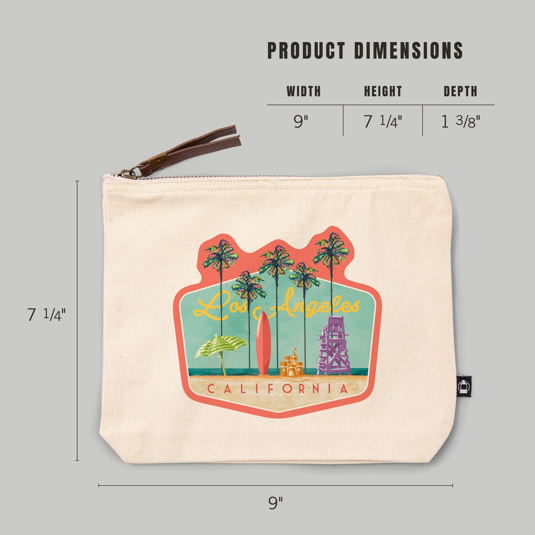 Los Angeles, California, Tall Palms Beach Scene,, Organic Cotton Zipper Pouch, Go Bag Go Bag Lantern Press 