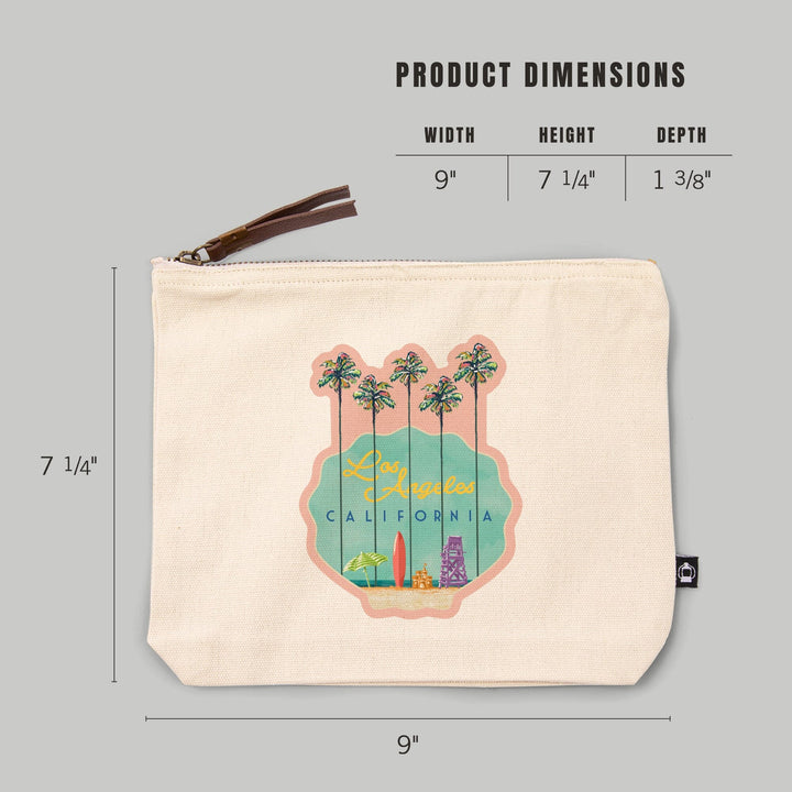 Los Angeles, California, Tall Palms Beach Scene, Shell,, Organic Cotton Zipper Pouch, Go Bag Go Bag Lantern Press 