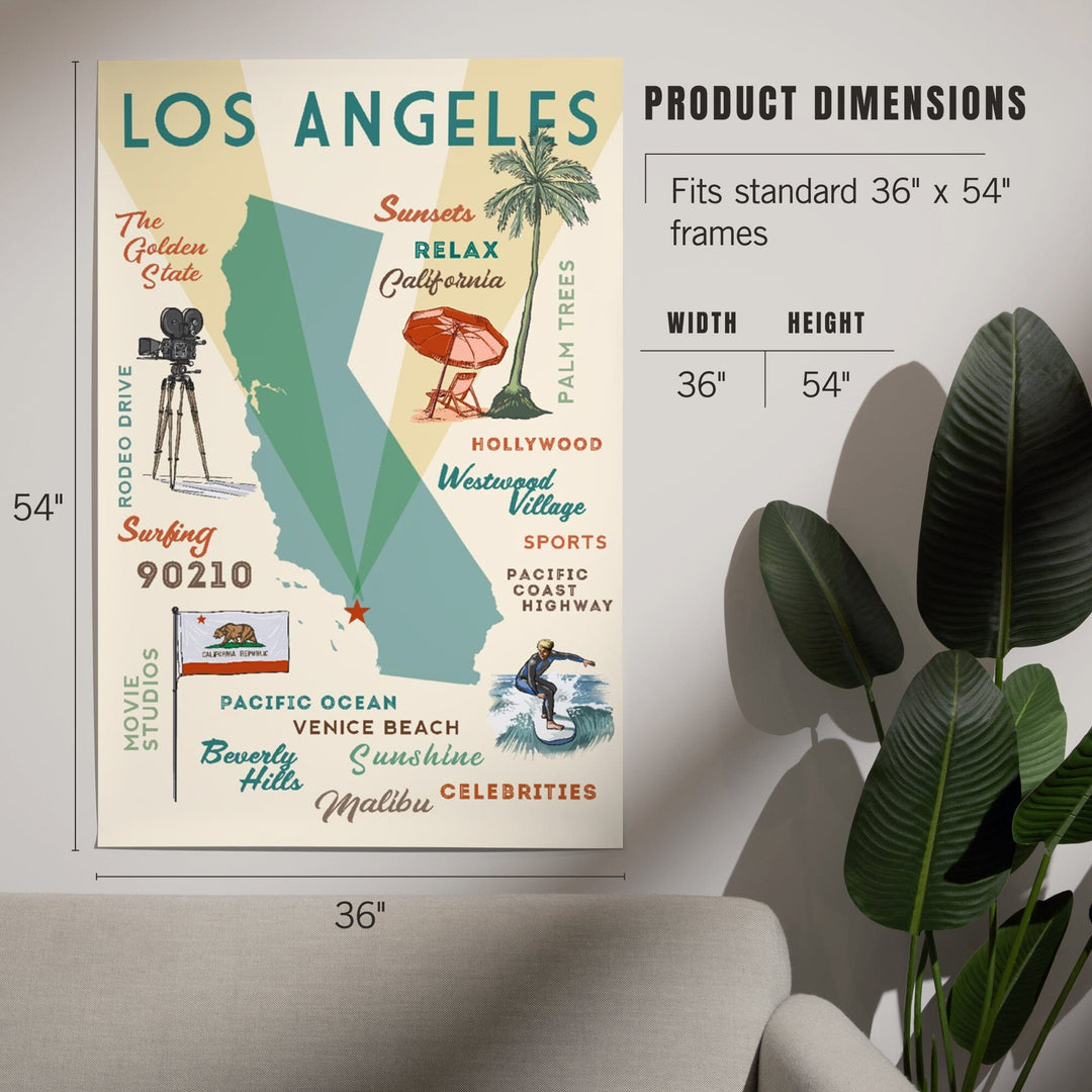 Los Angeles, California, Typography and Icons, Art & Giclee Prints Art Lantern Press 