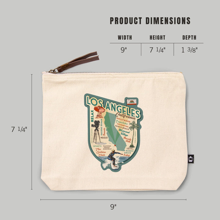 Los Angeles, California, Typography and Icons,, Organic Cotton Zipper Pouch, Go Bag Go Bag Lantern Press 
