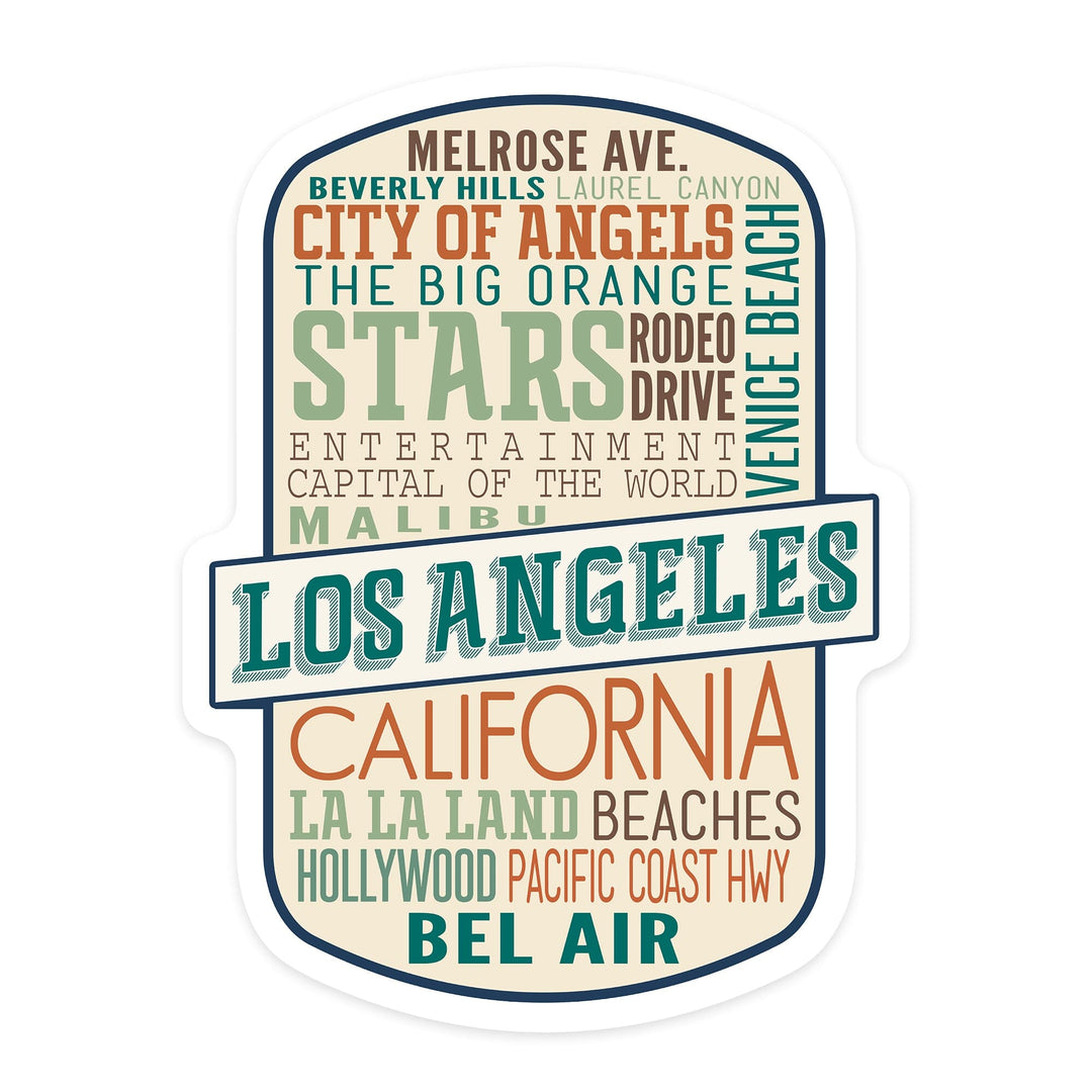 Los Angeles, California, Typography, Contour, Vinyl Sticker Sticker Lantern Press 