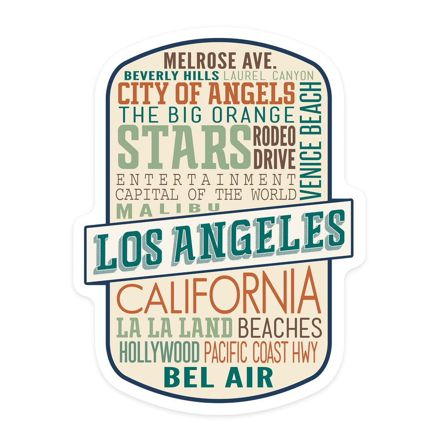 Los Angeles, California, Typography, Contour, Vinyl Sticker Sticker Lantern Press 