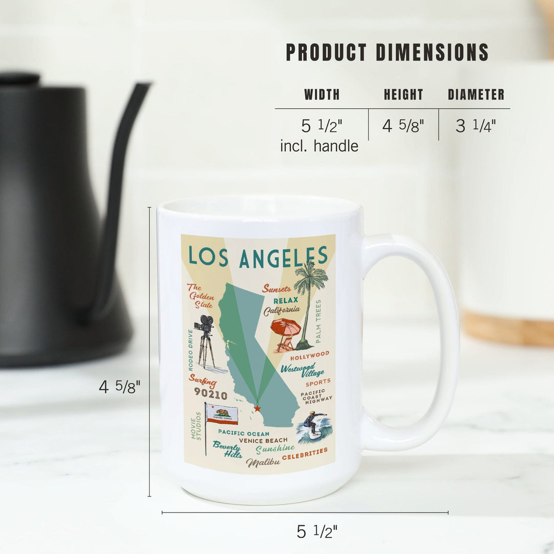 Los Angeles, California, Typography & Icons, Lantern Press Artwork, Ceramic Mug Mugs Lantern Press 
