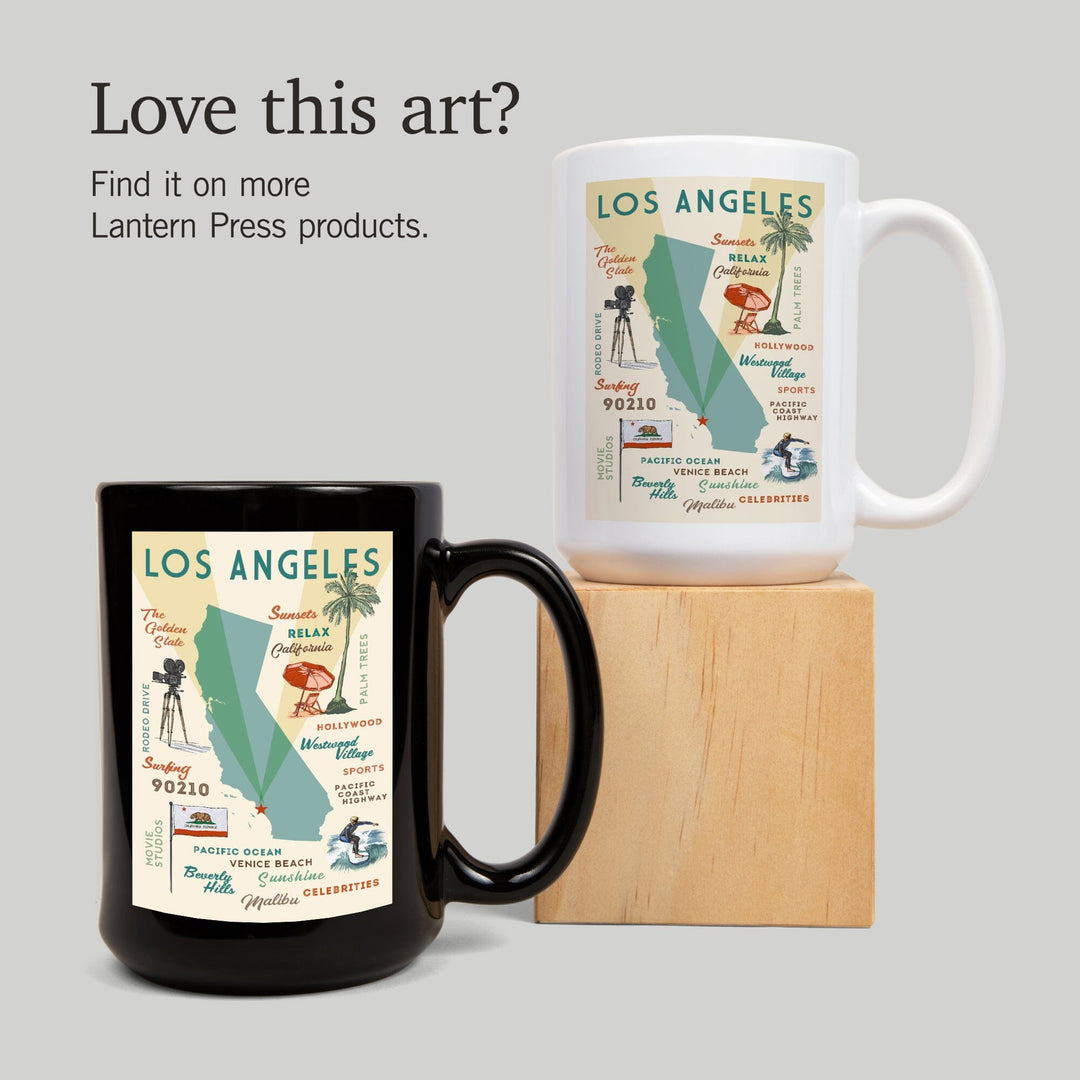 Los Angeles, California, Typography & Icons, Lantern Press Artwork, Ceramic Mug Mugs Lantern Press 