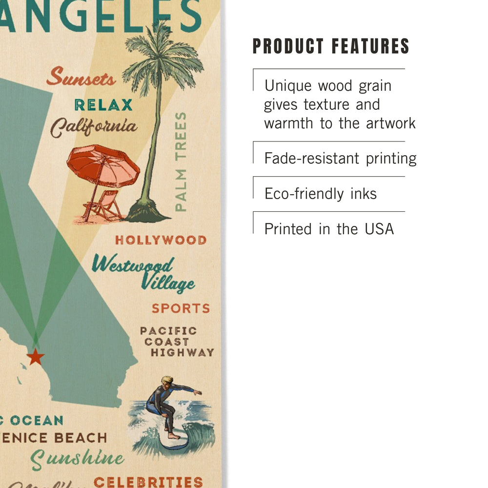 Los Angeles, California, Typography & Icons, Lantern Press Artwork, Wood Signs and Postcards Wood Lantern Press 