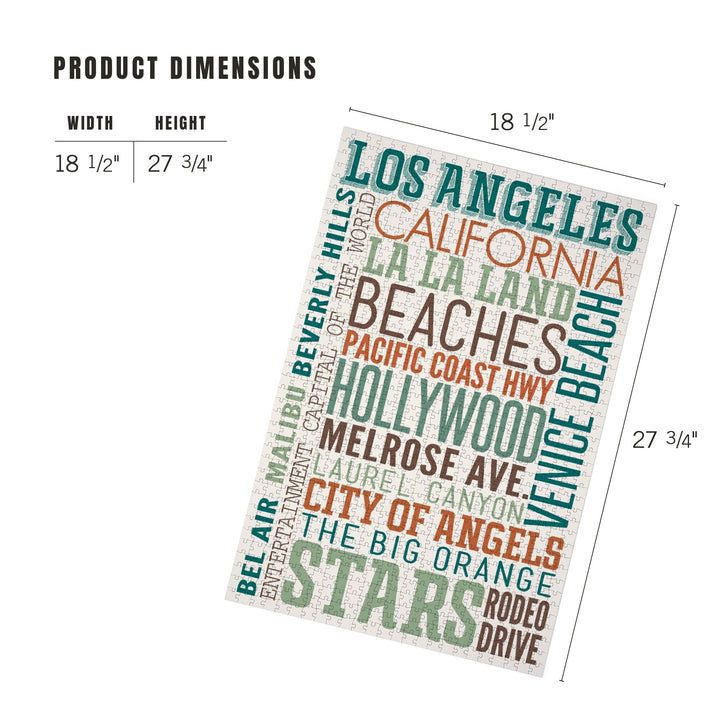 Los Angeles, California, Typography, Jigsaw Puzzle Puzzle Lantern Press 
