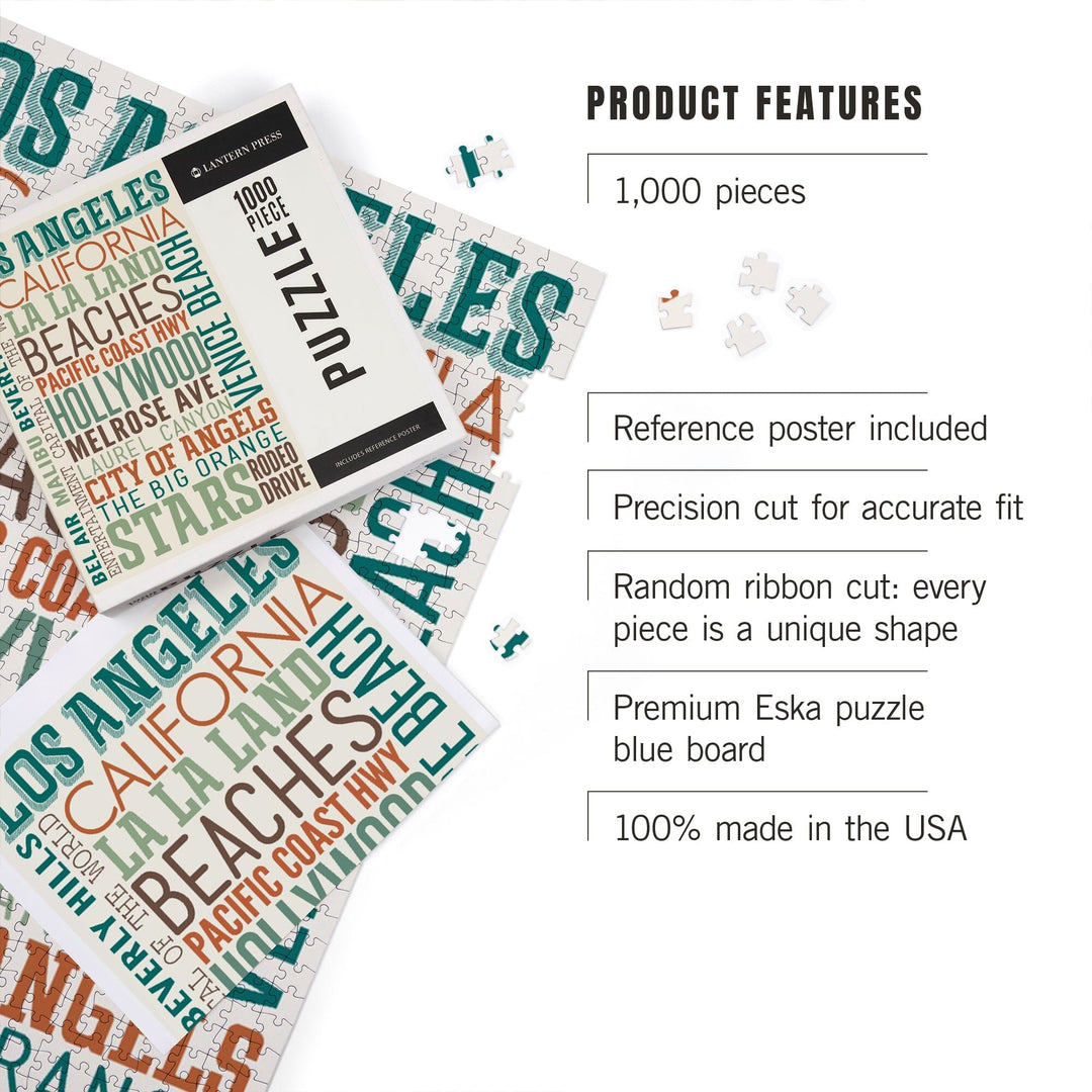 Los Angeles, California, Typography, Jigsaw Puzzle Puzzle Lantern Press 
