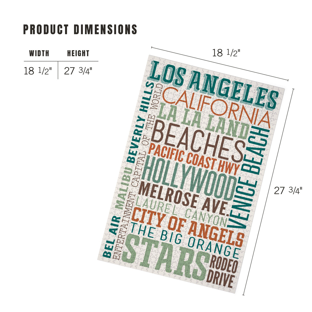 Los Angeles, California, Typography, Jigsaw Puzzle Puzzle Lantern Press 