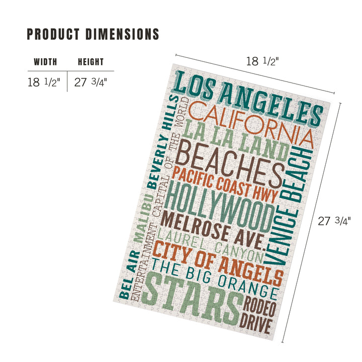 Los Angeles, California, Typography, Jigsaw Puzzle Puzzle Lantern Press 