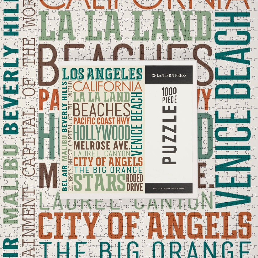 Los Angeles, California, Typography, Jigsaw Puzzle Puzzle Lantern Press 