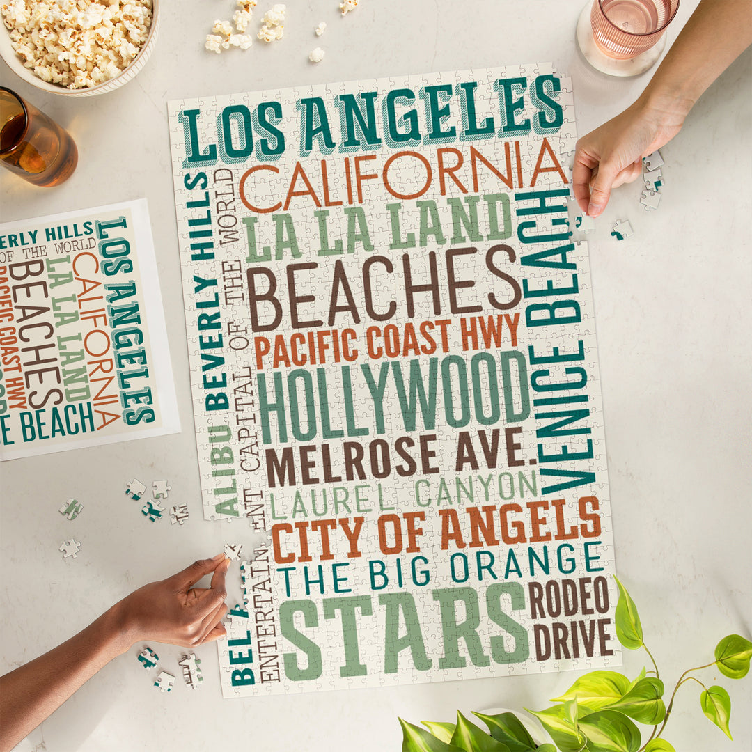 Los Angeles, California, Typography, Jigsaw Puzzle Puzzle Lantern Press 