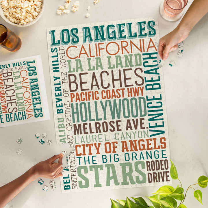 Los Angeles, California, Typography, Jigsaw Puzzle Puzzle Lantern Press 