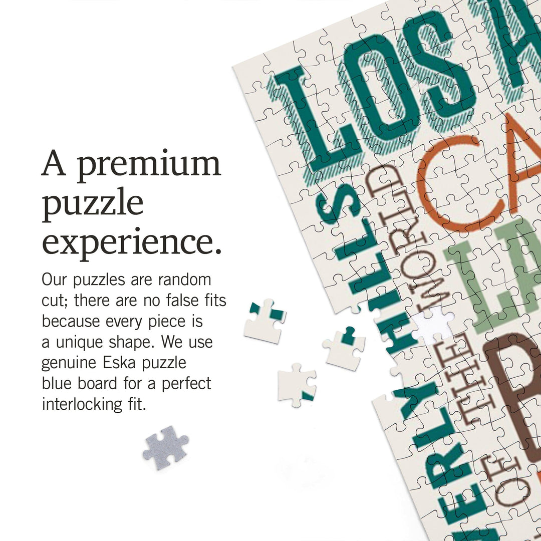 Los Angeles, California, Typography, Jigsaw Puzzle Puzzle Lantern Press 