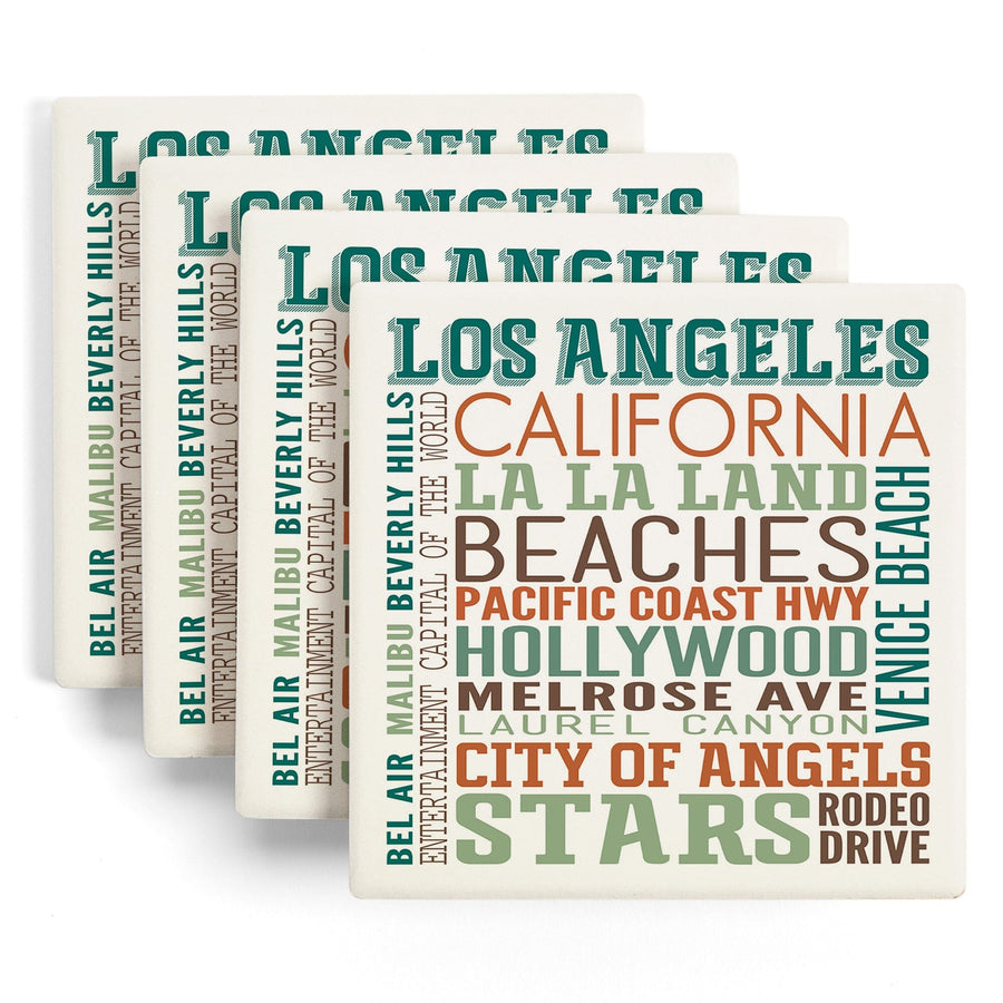 Los Angeles, California, Typography, Lantern Press Artwork, Coaster Set - Lantern Press