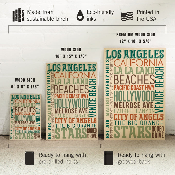 Los Angeles, California, Typography, Lantern Press Artwork, Wood Signs and Postcards Wood Lantern Press 