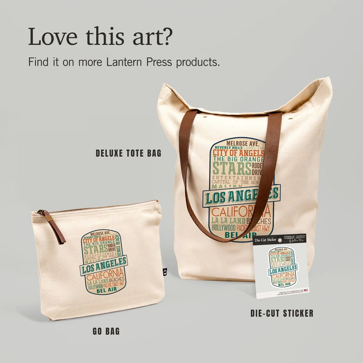 Los Angeles, California, Typography,, Organic Cotton Zipper Pouch, Go Bag Go Bag Lantern Press 