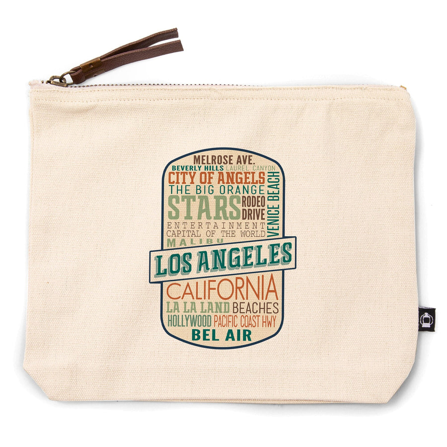 Los Angeles, California, Typography,, Organic Cotton Zipper Pouch, Go Bag Go Bag Lantern Press 