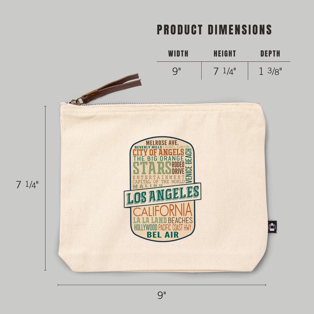 Los Angeles, California, Typography,, Organic Cotton Zipper Pouch, Go Bag Go Bag Lantern Press 