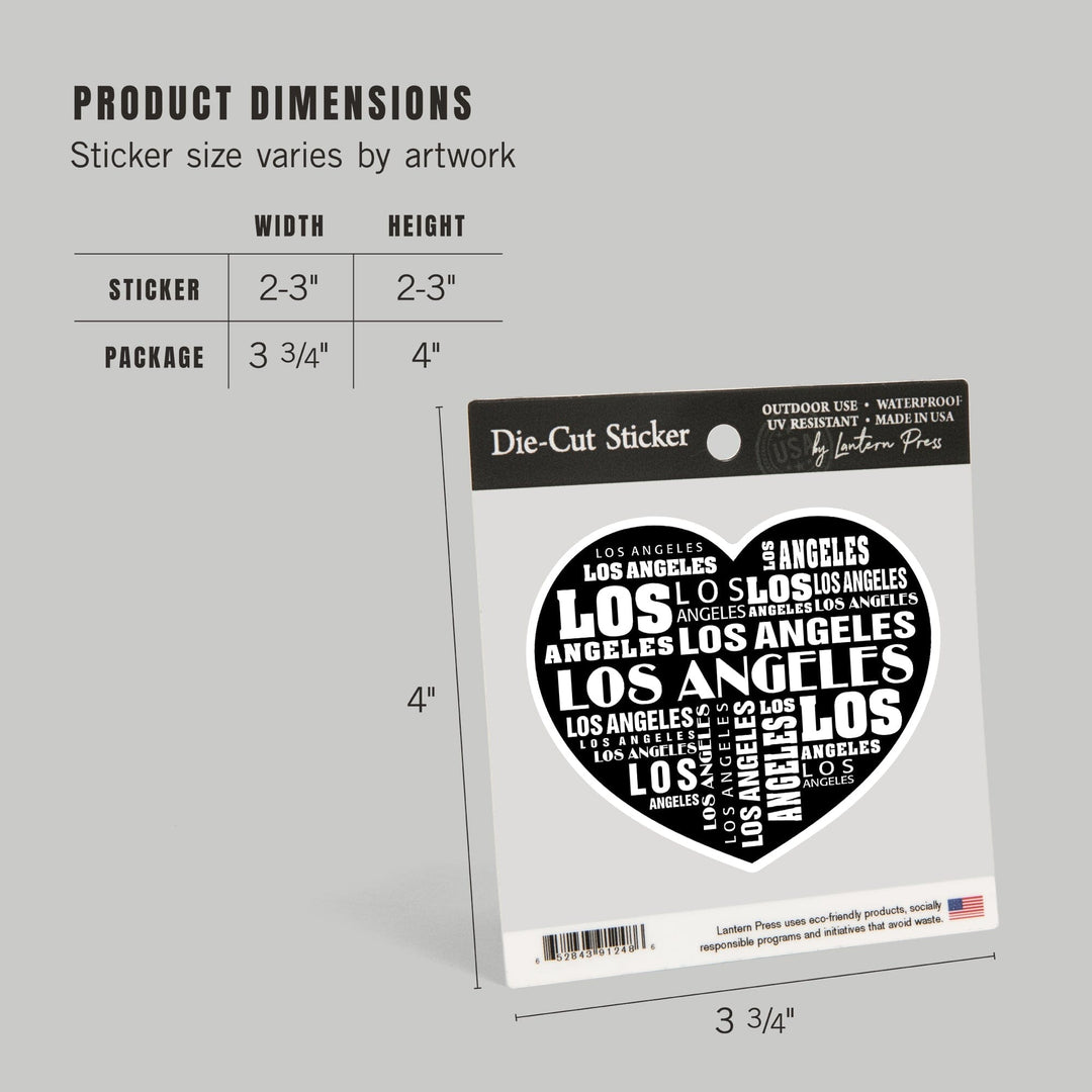 Los Angeles, California, Typography, Word Collage, Contour, Vinyl Sticker - Lantern Press