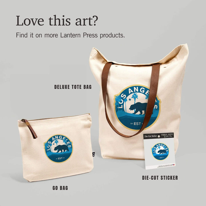 Los Angeles, California, Vintage Circular Bear , Blue, Organic Cotton Zipper Pouch, Go Bag Go Bag Lantern Press 