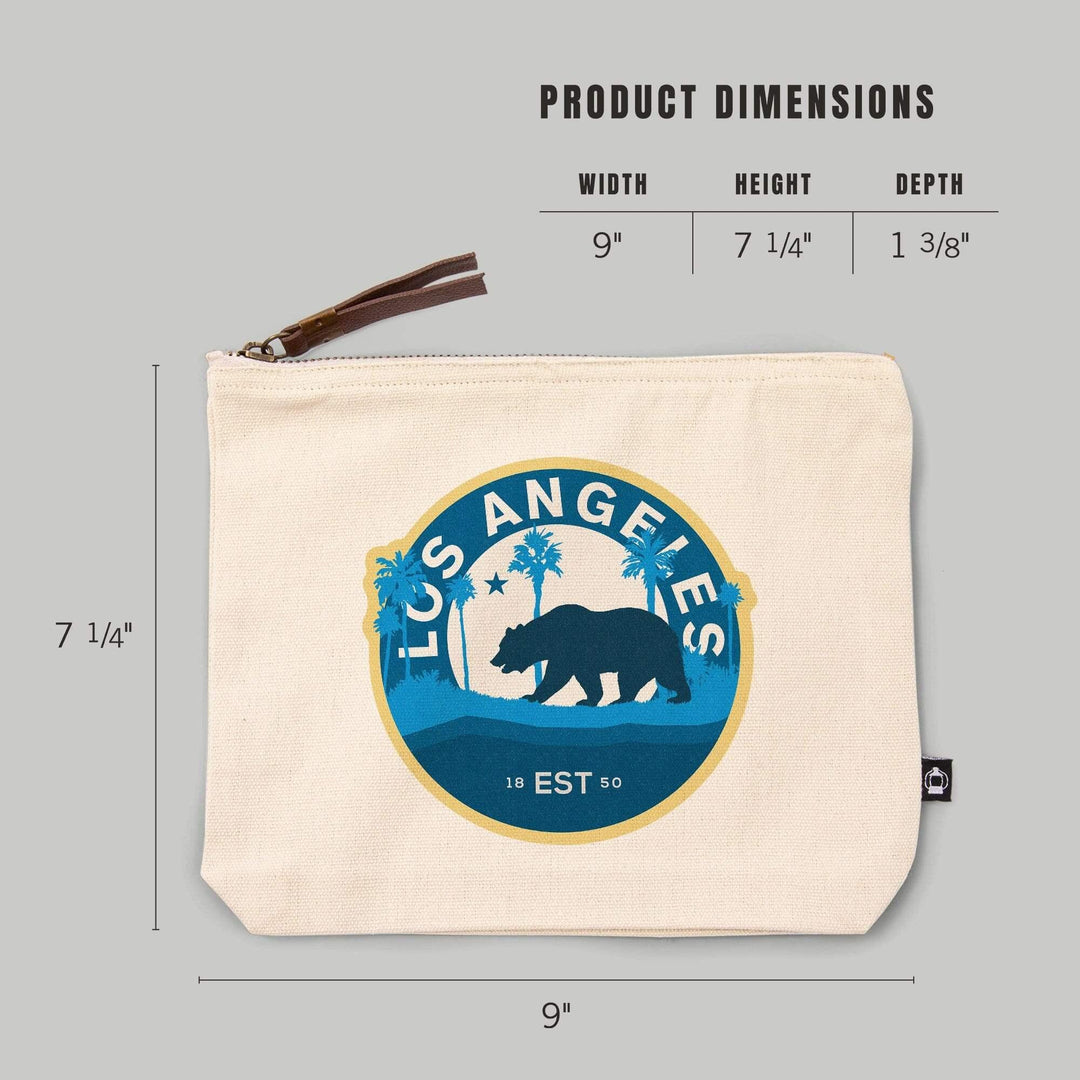 Los Angeles, California, Vintage Circular Bear , Blue, Organic Cotton Zipper Pouch, Go Bag Go Bag Lantern Press 