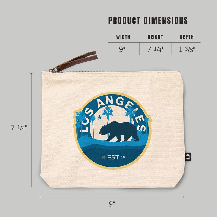 Los Angeles, California, Vintage Circular Bear , Blue, Organic Cotton Zipper Pouch, Go Bag Go Bag Lantern Press 