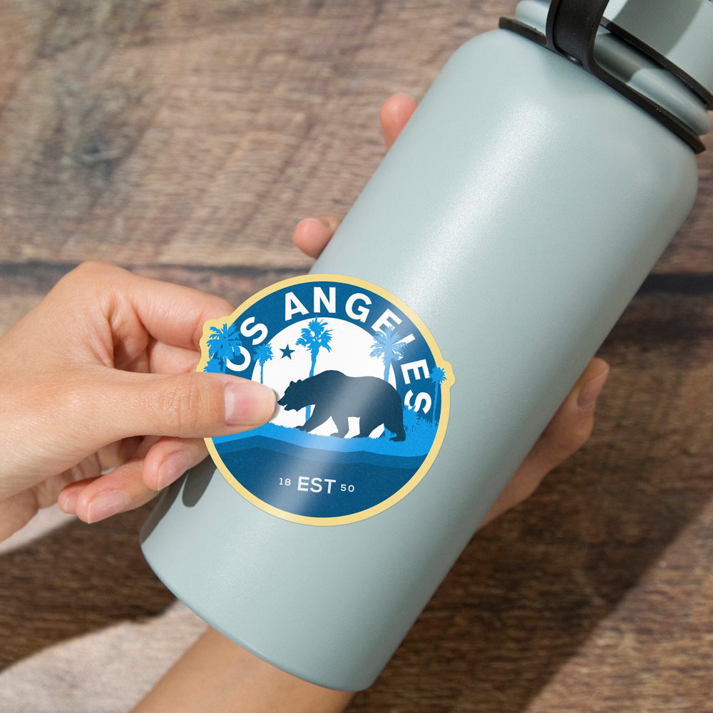 Los Angeles, California, Vintage Circular Bear Contour, Blue, Vinyl Sticker Sticker Lantern Press 