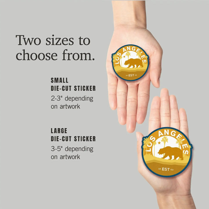 Los Angeles, California, Vintage Circular Bear Contour, Yellow, Vinyl Sticker Sticker Lantern Press 