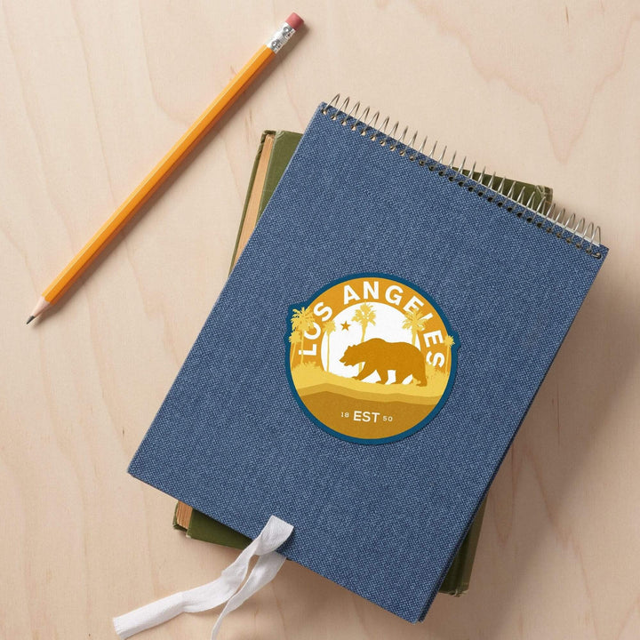 Los Angeles, California, Vintage Circular Bear Contour, Yellow, Vinyl Sticker Sticker Lantern Press 