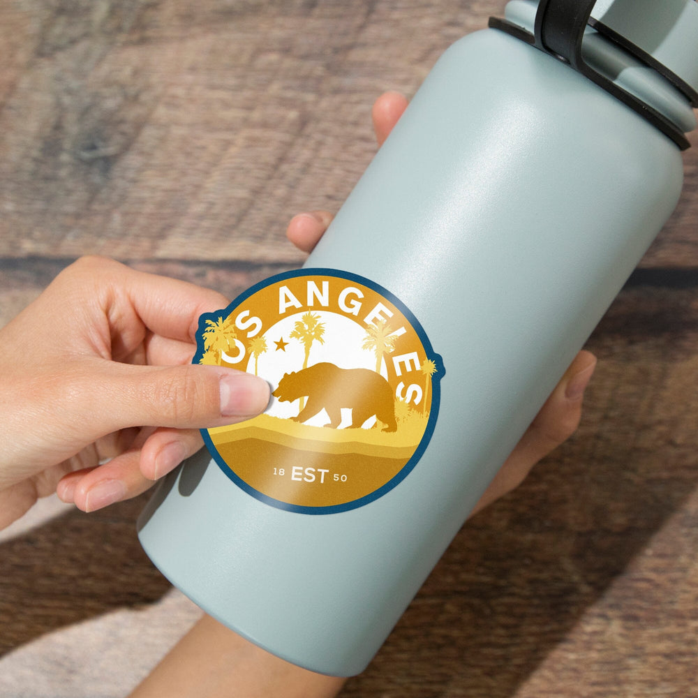 Los Angeles, California, Vintage Circular Bear Contour, Yellow, Vinyl Sticker Sticker Lantern Press 