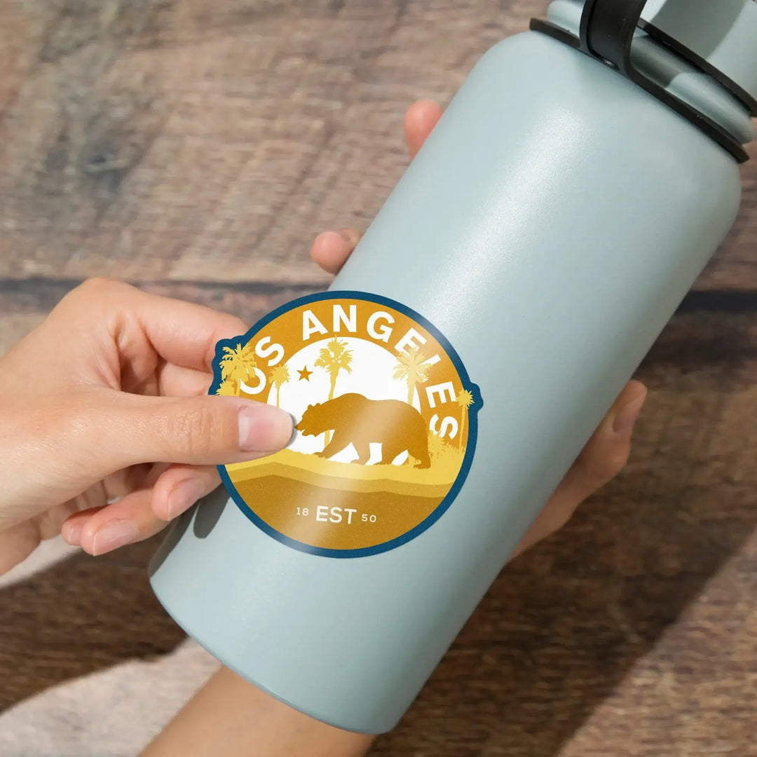 Los Angeles, California, Vintage Circular Bear Contour, Yellow, Vinyl Sticker Sticker Lantern Press 