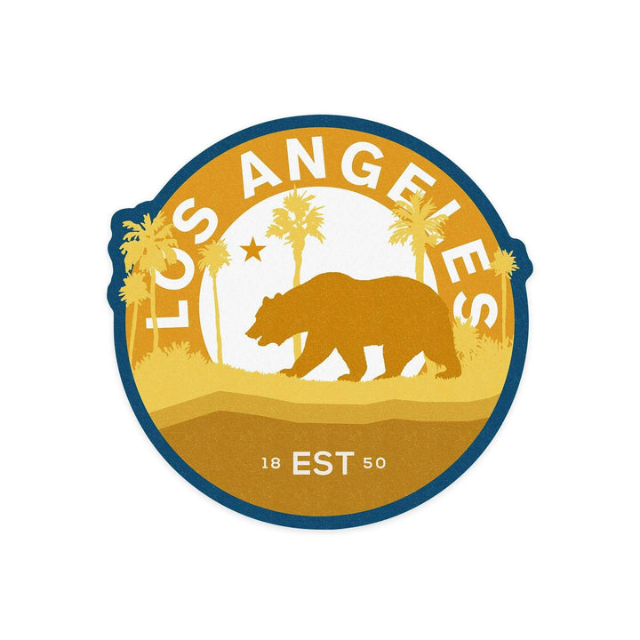 Los Angeles, California, Vintage Circular Bear Contour, Yellow, Vinyl Sticker Sticker Lantern Press 
