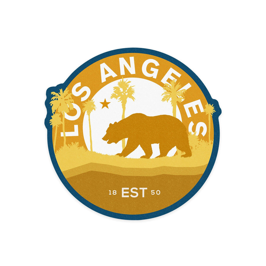Los Angeles, California, Vintage Circular Bear Contour, Yellow, Vinyl Sticker Sticker Lantern Press 