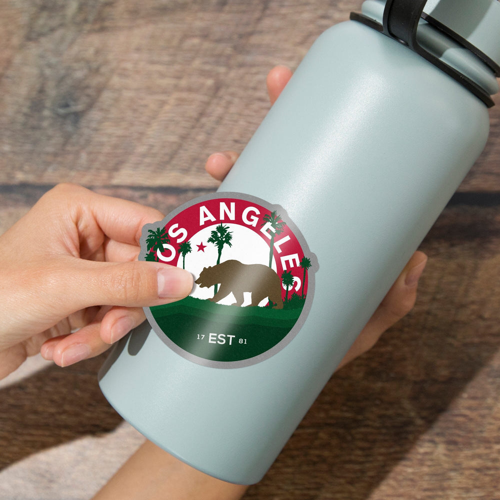 Los Angeles, California, Vintage State Bear, Contour, Vinyl Sticker - Lantern Press