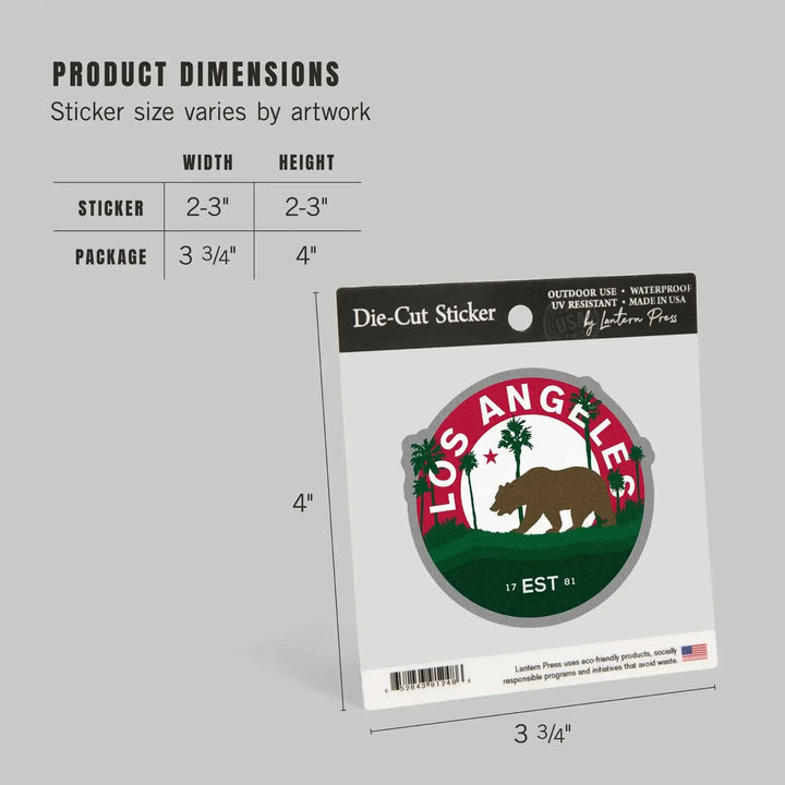 Los Angeles, California, Vintage State Bear, Contour, Vinyl Sticker - Lantern Press