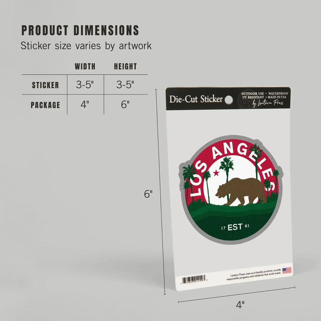 Los Angeles, California, Vintage State Bear, Contour, Vinyl Sticker - Lantern Press