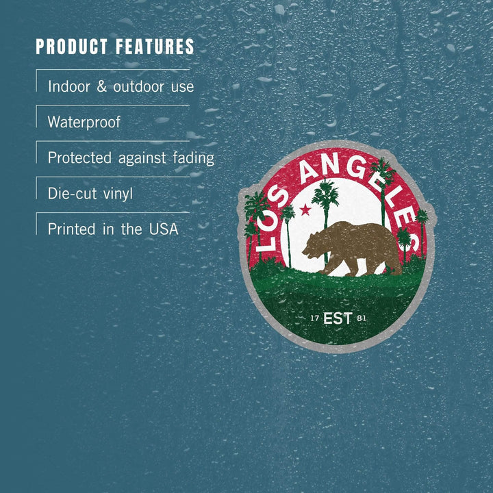Los Angeles, California, Vintage State Bear, Contour, Vinyl Sticker - Lantern Press